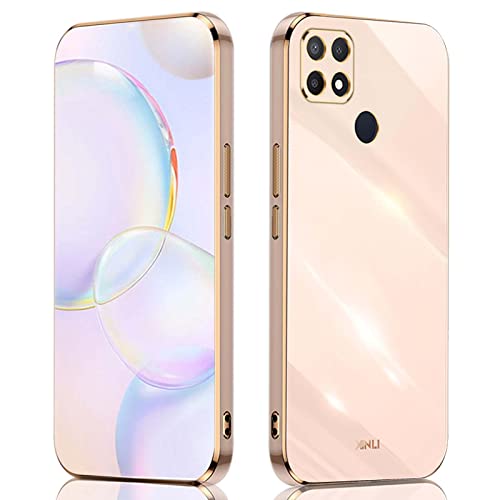 QIYIN Hülle für Oppo A15/Oppo A15S, Schlanke Farbe Silikonhülle für Damen, Goldrahmen Bumper Shell Stoßfeste Handyhülle, Weiche Case Zum Schutz der Kamera (Rosa) von QIYIN