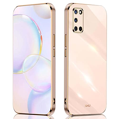 QIYIN Hülle für Oppo A52/Oppo A72/Oppo A92, Schlanke Farbe Silikonhülle für Damen, Goldrahmen Bumper Shell Stoßfeste Handyhülle, Weiche Case Zum Schutz der Kamera (Rosa) von QIYIN