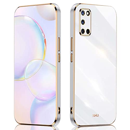 QIYIN Hülle für Oppo A52/Oppo A72/Oppo A92, Schlanke Farbe Silikonhülle für Damen, Goldrahmen Bumper Shell Stoßfeste Handyhülle, Weiche Case Zum Schutz der Kamera (Weiß) von QIYIN