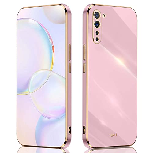 QIYIN Hülle für Oppo Find X2 Lite, Schlanke Farbe Silikonhülle für Damen, Goldrahmen Bumper Shell Stoßfeste Handyhülle, Weiche Case Zum Schutz der Kamera (Violett) von QIYIN