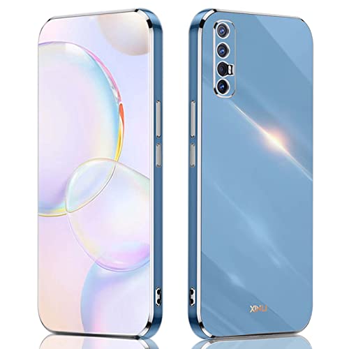 QIYIN Hülle für Oppo Find X2 Neo, Schlanke Farbe Silikonhülle für Damen, Goldrahmen Bumper Shell Stoßfeste Handyhülle, Weiche Case Zum Schutz der Kamera (Blau) von QIYIN