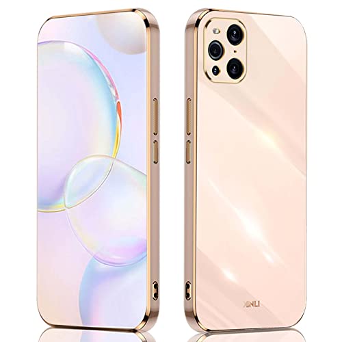 QIYIN Hülle für Oppo Find X3 Pro, Schlanke Farbe Silikonhülle für Damen, Goldrahmen Bumper Shell Stoßfeste Handyhülle, Weiche Case Zum Schutz der Kamera (Rosa) von QIYIN