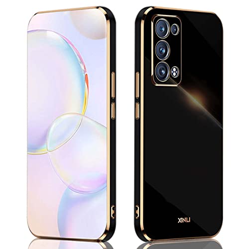 QIYIN Hülle für Oppo Reno 6 Pro 5G/Reno6 Pro 5G, Schlanke Farbe Silikonhülle für Damen, Goldrahmen Bumper Shell Stoßfeste Handyhülle, Weiche Case Zum Schutz der Kamera (Schwarz) von QIYIN