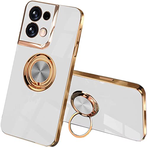 QIYIN Hülle für Oppo Reno 8 Pro 5G/Reno8 Pro 5G, Zweilagig Soft Bunt Silikon Handyhülle mit 360 Grad Ring Halter Schutzhülle TPU Schock Stoßfester Stoßfänger Schöne Dünn Case (Weiß) von QIYIN