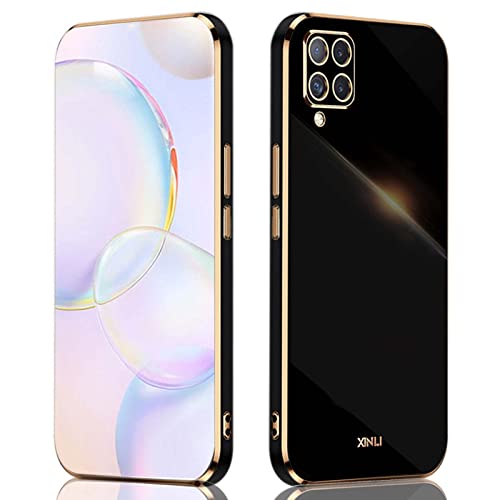 QIYIN Hülle für Samsung Galaxy A12/Samsung Galaxy M12, Schlanke Farbe Silikonhülle für Damen, Goldrahmen Bumper Shell Stoßfeste Handyhülle, Weiche Case Zum Schutz der Kamera (Schwarz) von QIYIN