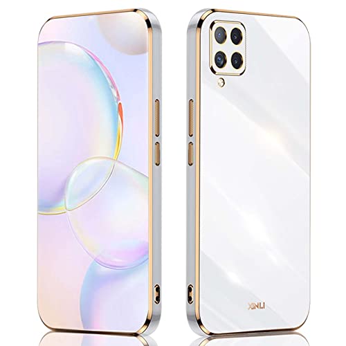 QIYIN Hülle für Samsung Galaxy A12/Samsung Galaxy M12, Schlanke Farbe Silikonhülle für Damen, Goldrahmen Bumper Shell Stoßfeste Handyhülle, Weiche Case Zum Schutz der Kamera (Weiß) von QIYIN