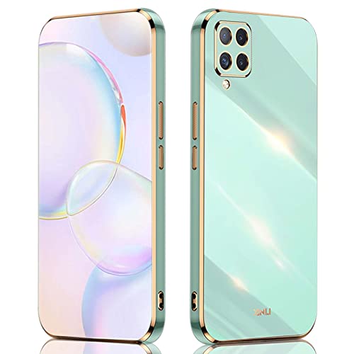 QIYIN Hülle für Samsung Galaxy A22 4G/Samsung Galaxy M22, Schlanke Farbe Silikonhülle für Damen, Goldrahmen Bumper Shell Stoßfeste Handyhülle, Weiche Case Zum Schutz der Kamera (Grün) von QIYIN