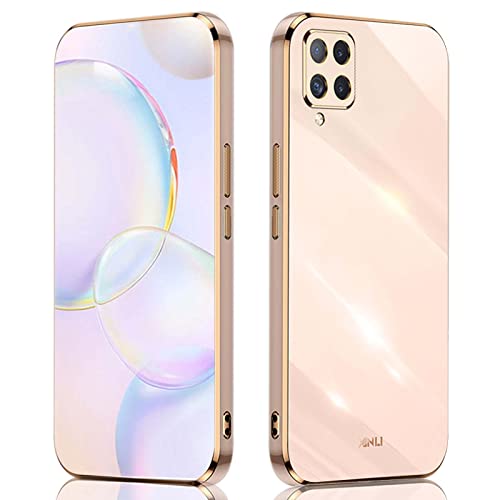 QIYIN Hülle für Samsung Galaxy A22 4G/Samsung Galaxy M22, Schlanke Farbe Silikonhülle für Damen, Goldrahmen Bumper Shell Stoßfeste Handyhülle, Weiche Case Zum Schutz der Kamera (Rosa) von QIYIN