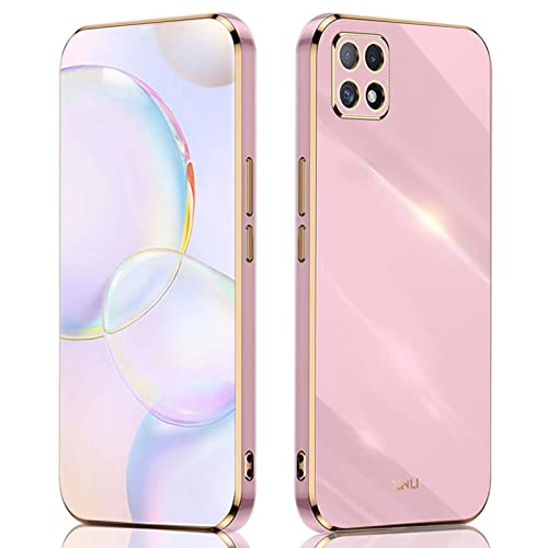 QIYIN Hülle für Samsung Galaxy A22 5G, Schlanke Farbe Silikonhülle für Damen, Goldrahmen Bumper Shell Stoßfeste Handyhülle, Weiche Case Zum Schutz der Kamera (Violett) von QIYIN