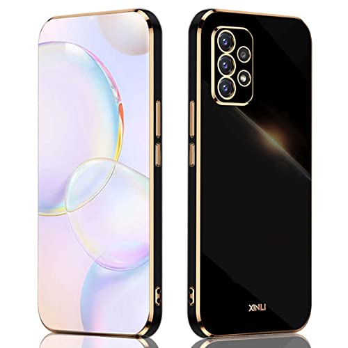 QIYIN Hülle für Samsung Galaxy A32 4G, Schlanke Farbe Silikonhülle für Damen, Goldrahmen Bumper Shell Stoßfeste Handyhülle, Weiche Case Zum Schutz der Kamera (Schwarz) von QIYIN