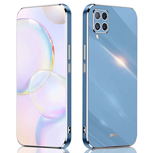 QIYIN Hülle für Samsung Galaxy M32 4G, Schlanke Farbe Silikonhülle für Damen, Goldrahmen Bumper Shell Stoßfeste Handyhülle, Weiche Case Zum Schutz der Kamera (Blau) von QIYIN