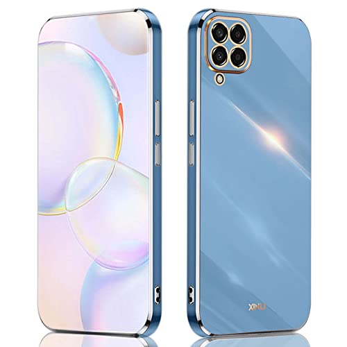 QIYIN Hülle für Samsung Galaxy M53 5G, Schlanke Farbe Silikonhülle für Damen, Goldrahmen Bumper Shell Stoßfeste Handyhülle, Weiche Case Zum Schutz der Kamera (Blau) von QIYIN