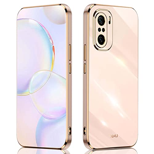QIYIN Hülle für Xiaomi Poco F3/Xiaomi Mi 11i 5G, Schlanke Farbe Silikonhülle für Damen, Goldrahmen Bumper Shell Stoßfeste Handyhülle, Weiche Case Zum Schutz der Kamera (Rosa) von QIYIN