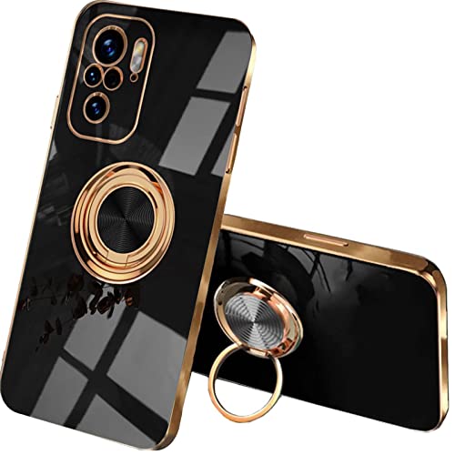 QIYIN Hülle für Xiaomi Poco M5s/Xiaomi Redmi Note 10 4G/Redmi Note 10S, Zweilagig Soft Bunt Silikon Handyhülle mit 360 Grad Ring Halter Schutzhülle TPU Schock Stoßfänger Schöne Case (Schwarz) von QIYIN