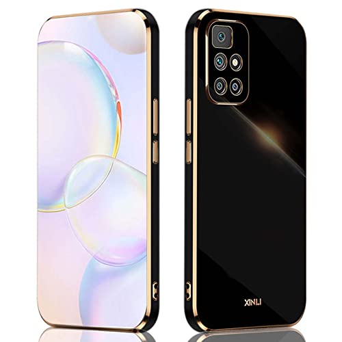 QIYIN Hülle für Xiaomi Redmi 10/Redmi 10 2022, Schlanke Farbe Silikonhülle für Damen, Goldrahmen Bumper Shell Stoßfeste Handyhülle, Weiche Case Zum Schutz der Kamera (Schwarz) von QIYIN