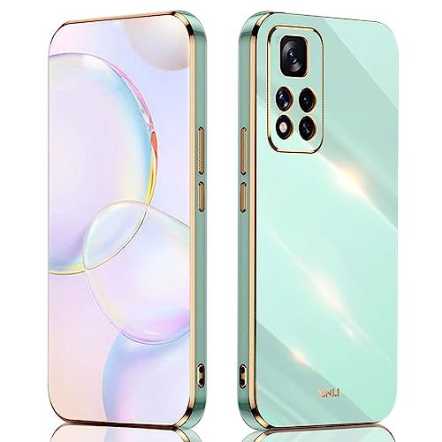 QIYIN Hülle für Xiaomi Redmi Note 11/Redmi Note 11S 4G, Schlanke Farbe Silikonhülle für Damen, Goldrahmen Bumper Shell Stoßfeste Handyhülle, Weiche Case Zum Schutz der Kamera (Grün) von QIYIN