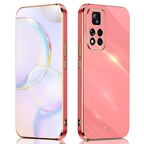 QIYIN Hülle für Xiaomi Redmi Note 11/Redmi Note 11S 4G, Schlanke Farbe Silikonhülle für Damen, Goldrahmen Bumper Shell Stoßfeste Handyhülle, Weiche Case Zum Schutz der Kamera (Rot) von QIYIN