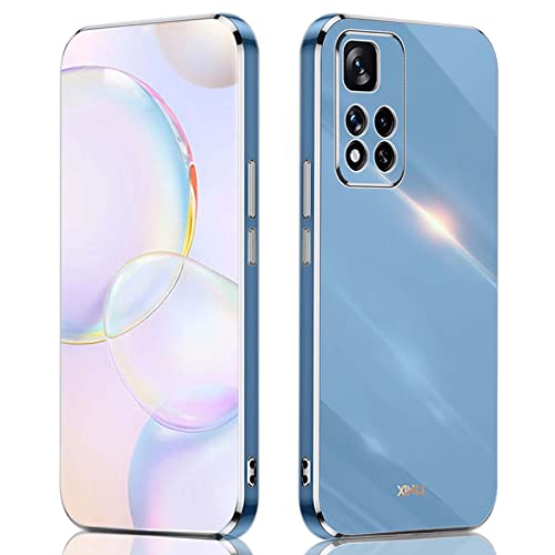 QIYIN Hülle für Xiaomi Redmi Note 11 Pro+ 5G/Note 11 Pro Plus, Schlanke Farbe Silikonhülle für Damen, Goldrahmen Bumper Shell Stoßfeste Handyhülle, Weiche Case Zum Schutz der Kamera (Blau) von QIYIN