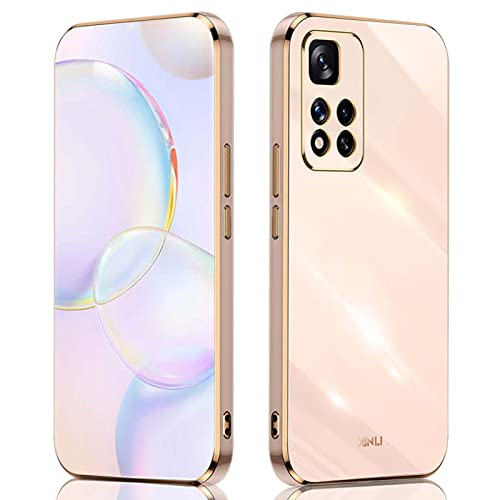 QIYIN Hülle für Xiaomi Redmi Note 11 Pro+ 5G/Note 11 Pro Plus, Schlanke Farbe Silikonhülle für Damen, Goldrahmen Bumper Shell Stoßfeste Handyhülle, Weiche Case Zum Schutz der Kamera (Rosa) von QIYIN