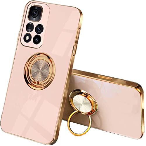 QIYIN Hülle für Xiaomi Redmi Note 11 Pro Plus 5G(Note 11 Pro+), Zweilagig Soft Bunt Silikon Handyhülle mit 360 Grad Ring Halter Schutzhülle TPU Schock Stoßfester Stoßfänger Schöne Dünn Case (Rosa) von QIYIN