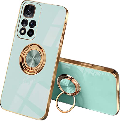 QIYIN Hülle für Xiaomi Redmi Note 11 Pro Plus 5G(Note 11 Pro+), Zweilagig Soft Bunt Silikon Handyhülle mit 360 Grad Ring Halter Schutzhülle TPU Schock Stoßfester Stoßfänger Schöne Dünn Case (Hellgrün) von QIYIN