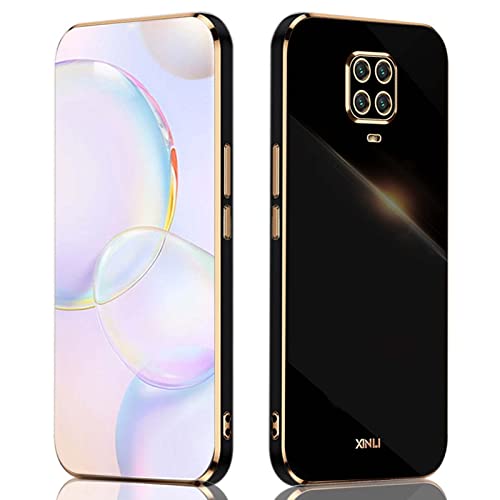 QIYIN Hülle für Xiaomi Redmi Note 9S/Redmi Note 9 Pro, Schlanke Farbe Silikonhülle für Damen, Goldrahmen Bumper Shell Stoßfeste Handyhülle, Weiche Case Zum Schutz der Kamera (Schwarz) von QIYIN