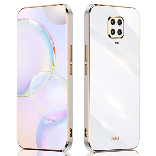 QIYIN Hülle für Xiaomi Redmi Note 9S/Redmi Note 9 Pro, Schlanke Farbe Silikonhülle für Damen, Goldrahmen Bumper Shell Stoßfeste Handyhülle, Weiche Case Zum Schutz der Kamera (Weiß) von QIYIN