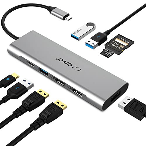 Dockingstation, USB C Hub, MacBook USB C Dockingstation mit Dual 4K HDMI, DisplayPort, 95W PD, 3 USB 3.0 Ports und SD/TF Kartenleser für MacBook Pro Air und Type-C Laptops mit Thunderbolt 3 oder 4 von QIYO