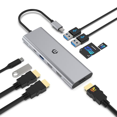 USB-C-Dockingstation, QIYO USB-C-Hub mit Dual 4K HDMI, DisplayPort, 95 W PD, USB 3.0-Anschlüssen und SD/TF-Kartenleser für USB-C-Geräte und Thunderbolt 3/4-Laptops von QIYO