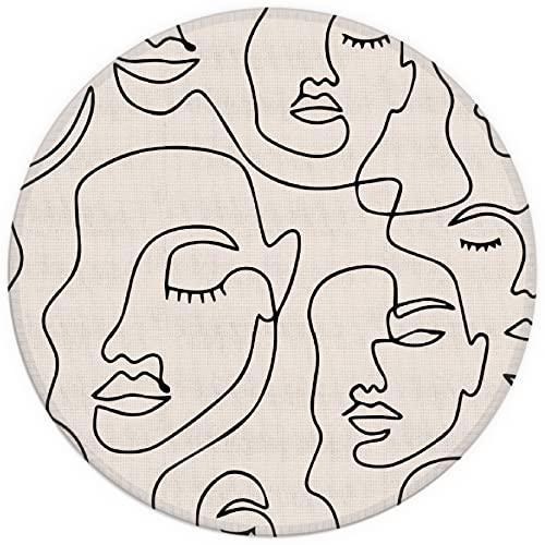 Minimalistische Frauen-Gesichtslinien-Kunst, kleines Mauspad, 20x20 cm, waschbar, rundes Stoff-Mauspad für Büro, Laptop, Computer, Mauspads für kabellose Maus, Mädchen Geschenke von QIYUHOY