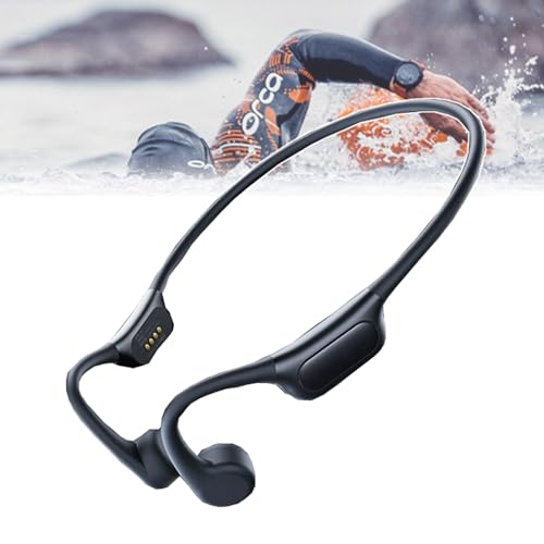 IP68 wasserdichte Knochenleitungskopfhörer – 32 GB MP3-Player, kabellose 5.3-Ohr-Kopfhörer mit offenem Ohr und Mikrofon, 8 Stunden Spielzeit, leicht (21 g) zum Schwimmen, Laufen, Radfahren,Black von QIeAny