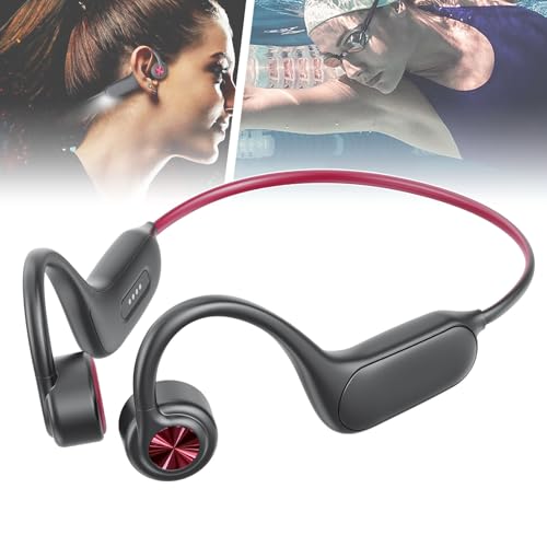 Knochenleitungskopfhörer, offene, kabellose, wasserdichte Ohrhörer, 8-Stunden-Akku | Integrierter 32-GB-MP3-Player | Warnlicht für Nachtläufe | Schnellladung, für Laufen und Fitnesstraining,Black von QIeAny