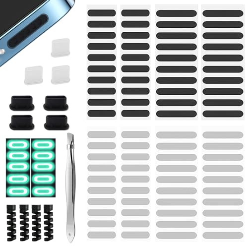 QJFHURB 102 Pcs Kompatibel Mit iPhone Staubschutz Handy Staubschutz Kit Lautsprecher Staubschutzstöpsel Phone Speaker Cover Mesh Dust Protection Schutz Aufkleber USB C Staubschutz USB C Schutzkappe von QJFHURB