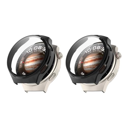 QJONSIU Hard PC Hülle Kompatibel mit Huawei Watch 5 42 mm mit Glasschutzfolie, 2 Stück Rundum Anti-Kratz Schutzhülle Cover-Schwarz von QJONSIU