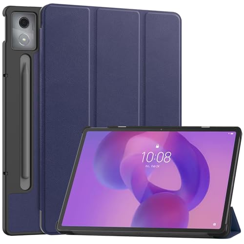 QJONSIU Hülle Kompatibel mit Lenovo Idea Tab Pro 12.7 2025 TB373FU, Standfunktion Ultradünne Smart Cover mit Auto Sleep Wake, PU und PC Anti-Kratz Schutzhülle-Blau von QJONSIU