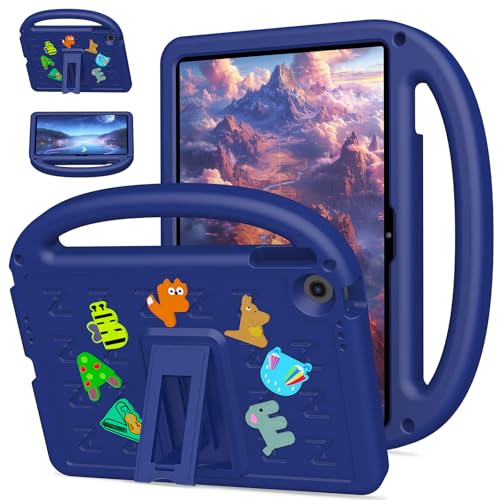 QJONSIU Hülle Kompatibel mit Lenovo tab K10 2nd 2025 10.1 inch, PC Anti-Kratz Schutzhülle, Stoßfeste Kinderhülle mit Griff und Kickstand-Blau von QJONSIU