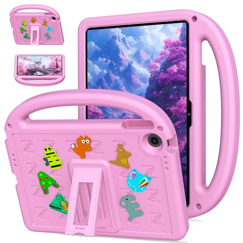 QJONSIU Hülle Kompatibel mit Lenovo tab K10 2nd 2025 10.1 inch, PC Anti-Kratz Schutzhülle, Stoßfeste Kinderhülle mit Griff und Kickstand-Rosa von QJONSIU