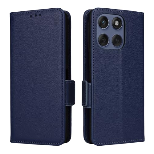 QJONSIU Hülle Kompatibel mit Motorola Edge 60 Fusion, Lychee Textur Design, PU Leder Hülle, Magnetische Seitenschnalle, 3-Schlitze, Stand Funktion-Blau von QJONSIU