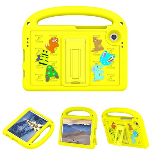 QJONSIU Hülle Kompatibel mit Samsung Galaxy Tab A9, PC Anti-Kratz Schutzhülle, Stoßfeste Kinderhülle mit Griff und Kickstand-Gelb von QJONSIU