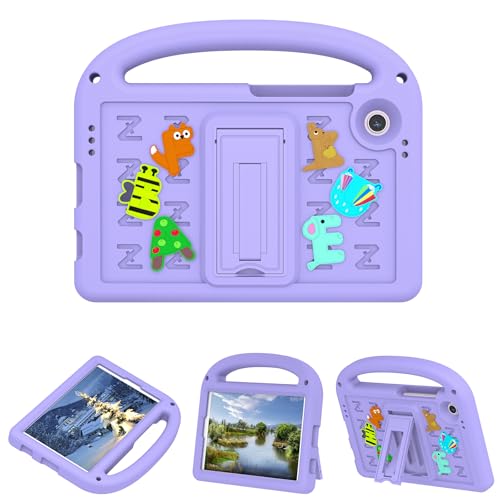 QJONSIU Hülle Kompatibel mit Samsung Galaxy Tab A9, PC Anti-Kratz Schutzhülle, Stoßfeste Kinderhülle mit Griff und Kickstand-Lila von QJONSIU