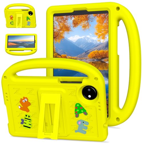 QJONSIU Hülle Kompatibel mit Xiaomi Redmi Pad SE 8.7 4G, PC Anti-Kratz Schutzhülle, Stoßfeste Kinderhülle mit Griff und Kickstand-Gelb von QJONSIU
