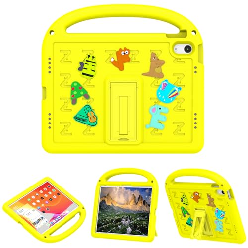 QJONSIU Hülle Kompatibel mit iPad 10th Gen 2022, PC Anti-Kratz Schutzhülle, Stoßfeste Kinderhülle mit Griff und Kickstand-Gelb von QJONSIU