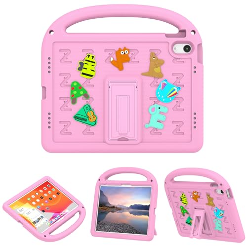 QJONSIU Hülle Kompatibel mit iPad 10th Gen 2022, PC Anti-Kratz Schutzhülle, Stoßfeste Kinderhülle mit Griff und Kickstand-Rosa von QJONSIU