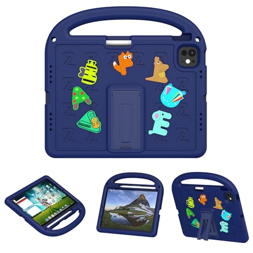 QJONSIU Hülle Kompatibel mit iPad Air 11 2024, PC Anti-Kratz Schutzhülle, Stoßfeste Kinderhülle mit Griff und Kickstand-Blau von QJONSIU