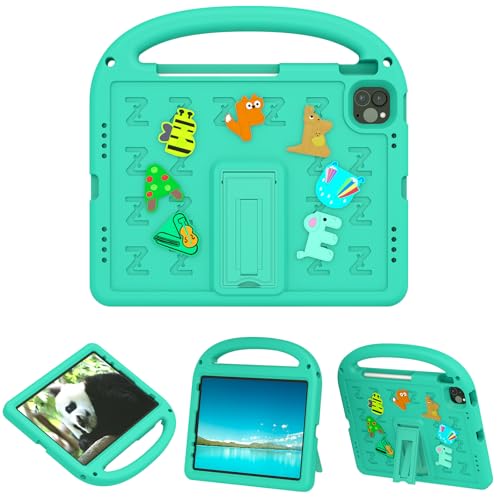 QJONSIU Hülle Kompatibel mit iPad Air 5 2022, PC Anti-Kratz Schutzhülle, Stoßfeste Kinderhülle mit Griff und Kickstand-Grün von QJONSIU