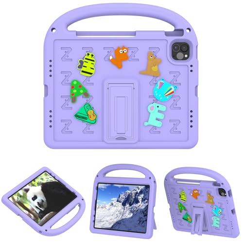 QJONSIU Hülle Kompatibel mit iPad Air 5 2022, PC Anti-Kratz Schutzhülle, Stoßfeste Kinderhülle mit Griff und Kickstand-Lila von QJONSIU