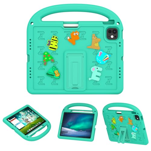 QJONSIU Hülle Kompatibel mit iPad Pro 11 2024, PC Anti-Kratz Schutzhülle, Stoßfeste Kinderhülle mit Griff und Kickstand-Grün von QJONSIU