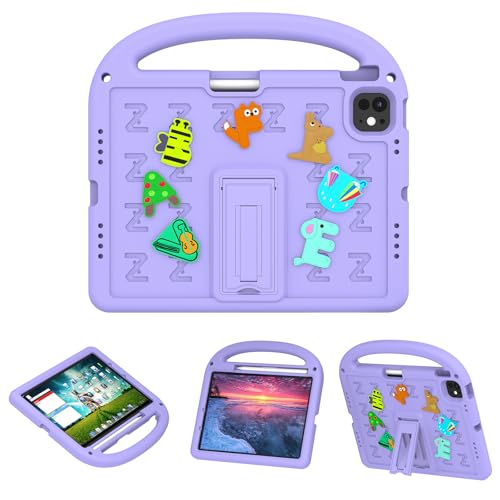 QJONSIU Hülle Kompatibel mit iPad Pro 11 2024, PC Anti-Kratz Schutzhülle, Stoßfeste Kinderhülle mit Griff und Kickstand-Lila von QJONSIU