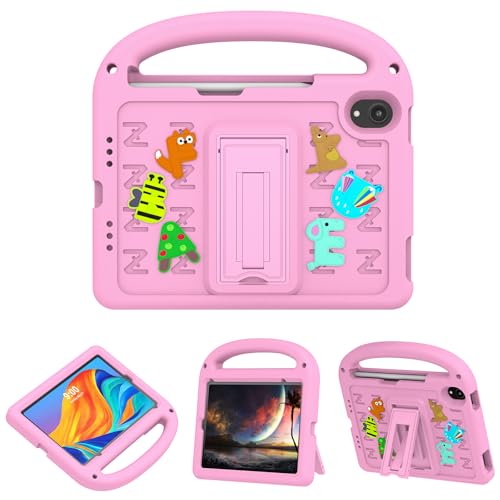 QJONSIU Hülle Kompatibel mit iPad mini 6 2021, PC Anti-Kratz Schutzhülle, Stoßfeste Kinderhülle mit Griff und Kickstand-Rosa von QJONSIU