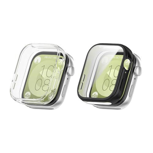 QJONSIU Weiche Hülle Kompatibel mit Huawei Watch Fit 4, 2 Pack Anti-Kratz Galvanik TPU Hülle mit Eingebautem Bildschirmschutz-Schwarz Transparent QJONSIU Weiche Hülle Kompatibel mit Huawei Watch Fit 4, 2 Pack Anti-Kratz Galvanik TPU Hülle mit Eingebautem Bildschirmschutz-Schwarz Transparent von QJONSIU